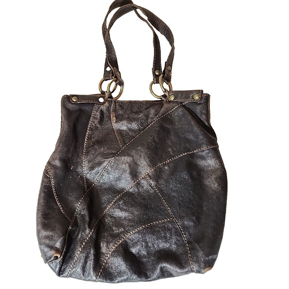 Fossil‎ Womens Handbag Bag Purse Patchwork Leather Brown Vintage Large 23X13" - Picture 1 of 10